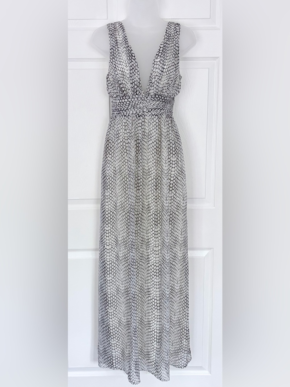 Miguel Reveriero Designer Animal Print Chiffon Flowy Gown Maxi Dress Medium
